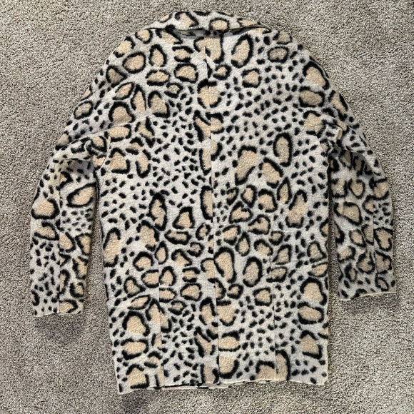 Koton Cream and Black Animal Print Coat - Picture 3 of 9